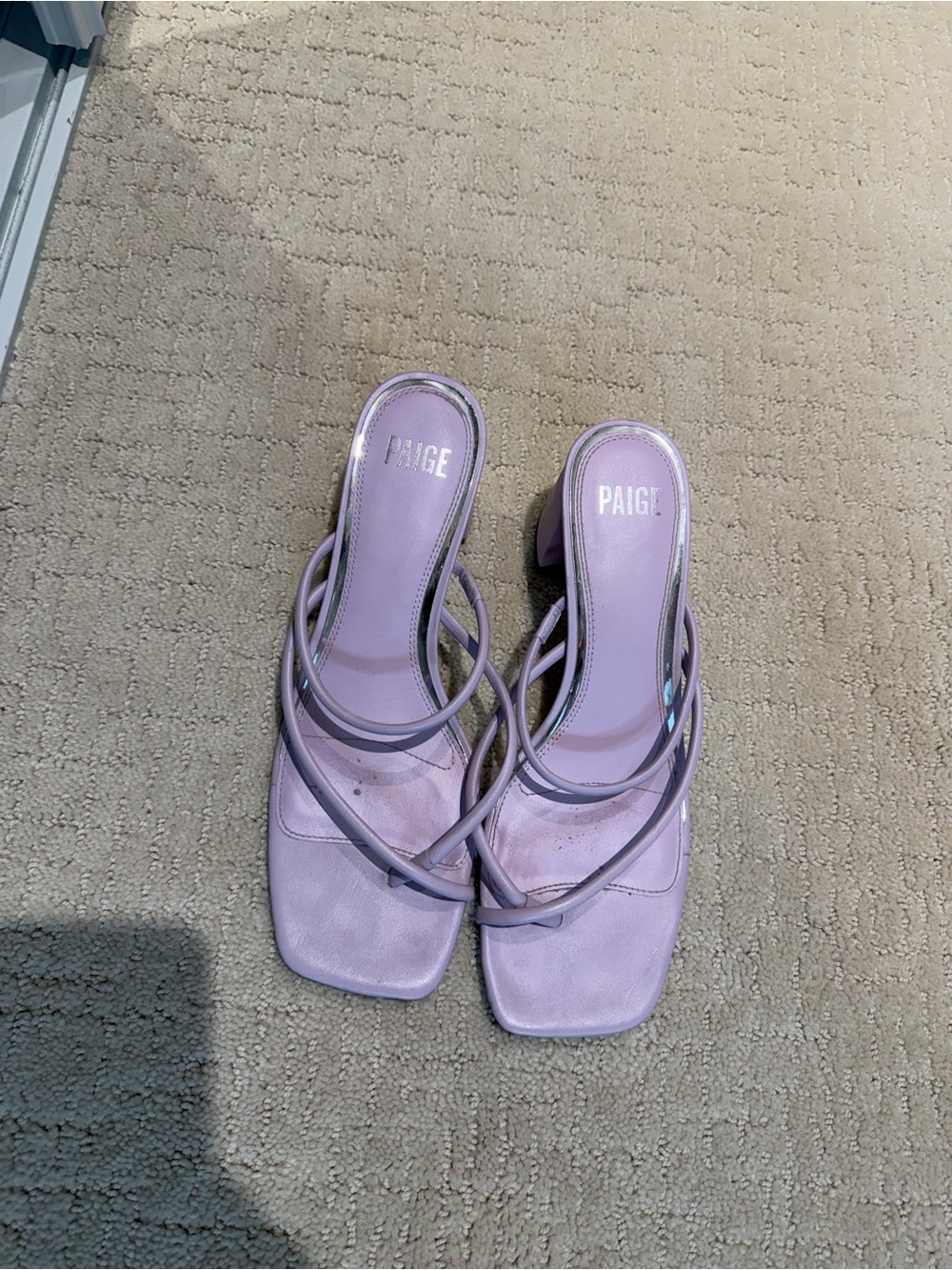 PAIGE Lilac Strappy Square-Toe Block Heel Sandals